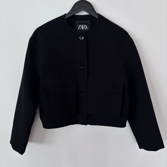 Zara Black Button Up Bomber Jacket | Sz Medium
