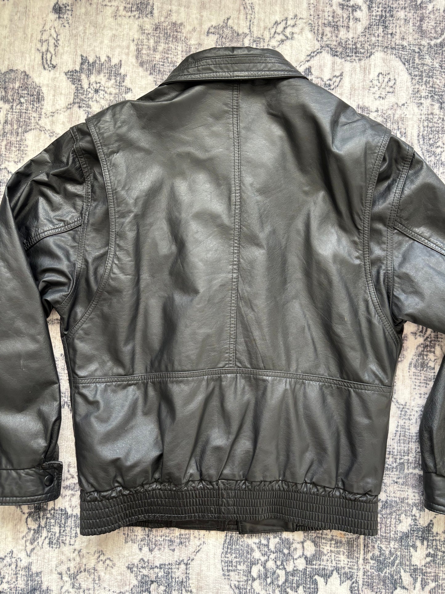 Vintage Protocol Leather Bomber Jacket | Mens Small / Womens Medium or Large (D003R5)