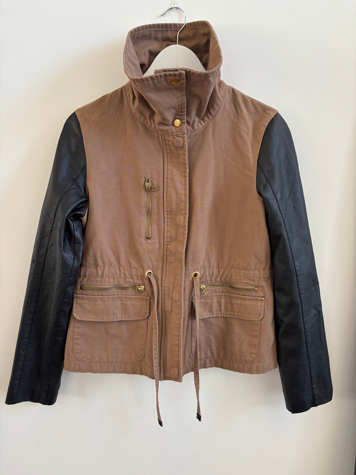 Ashley K High Collar Jacket with Faux Leather Panels | Medium  (O77LP)