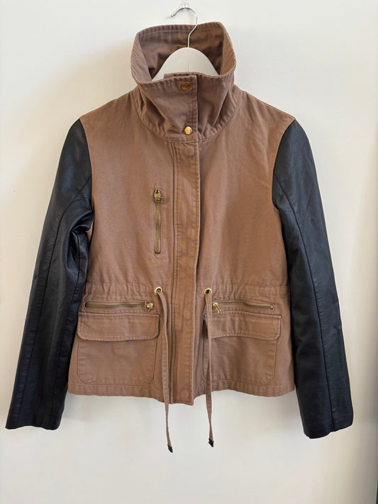 Ashley K High Collar Jacket with Faux Leather Panels | Medium  (O77LP)