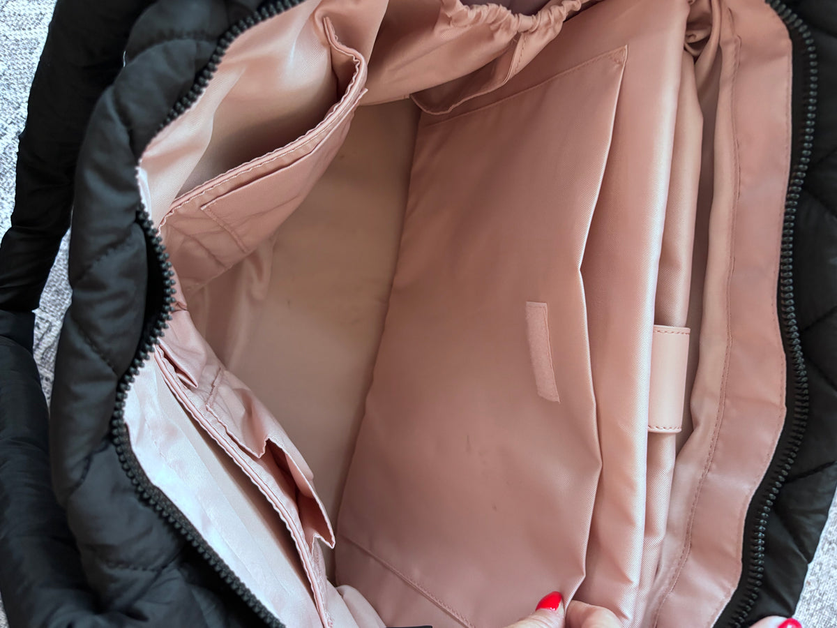 Poppy & Peonies Quilted Black Tote Bag