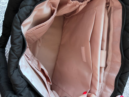Poppy & Peonies Quilted Black Tote Bag