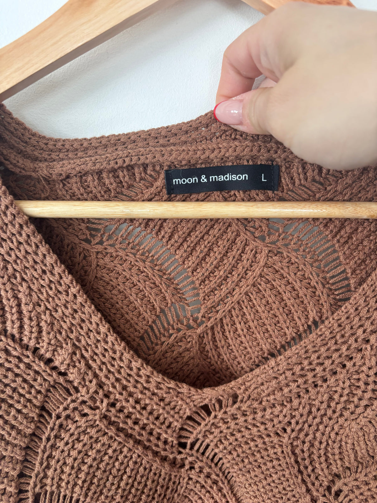 Moon & Madison Brown Pointelle Knit Sweater | Sz Large