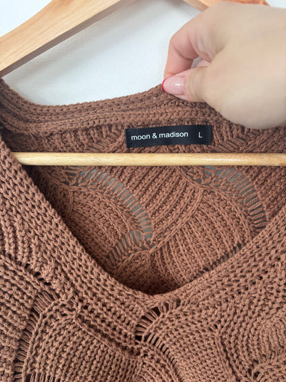 Moon & Madison Brown Pointelle Knit Sweater | Sz Large