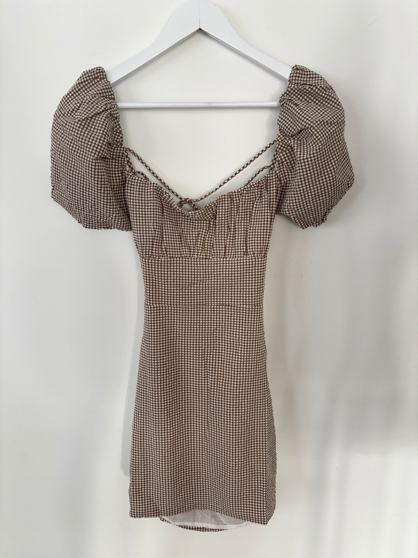Oak & Fort Gingham Puff Sleeve Mini Dress  Dress | Sz Small (F15L4)