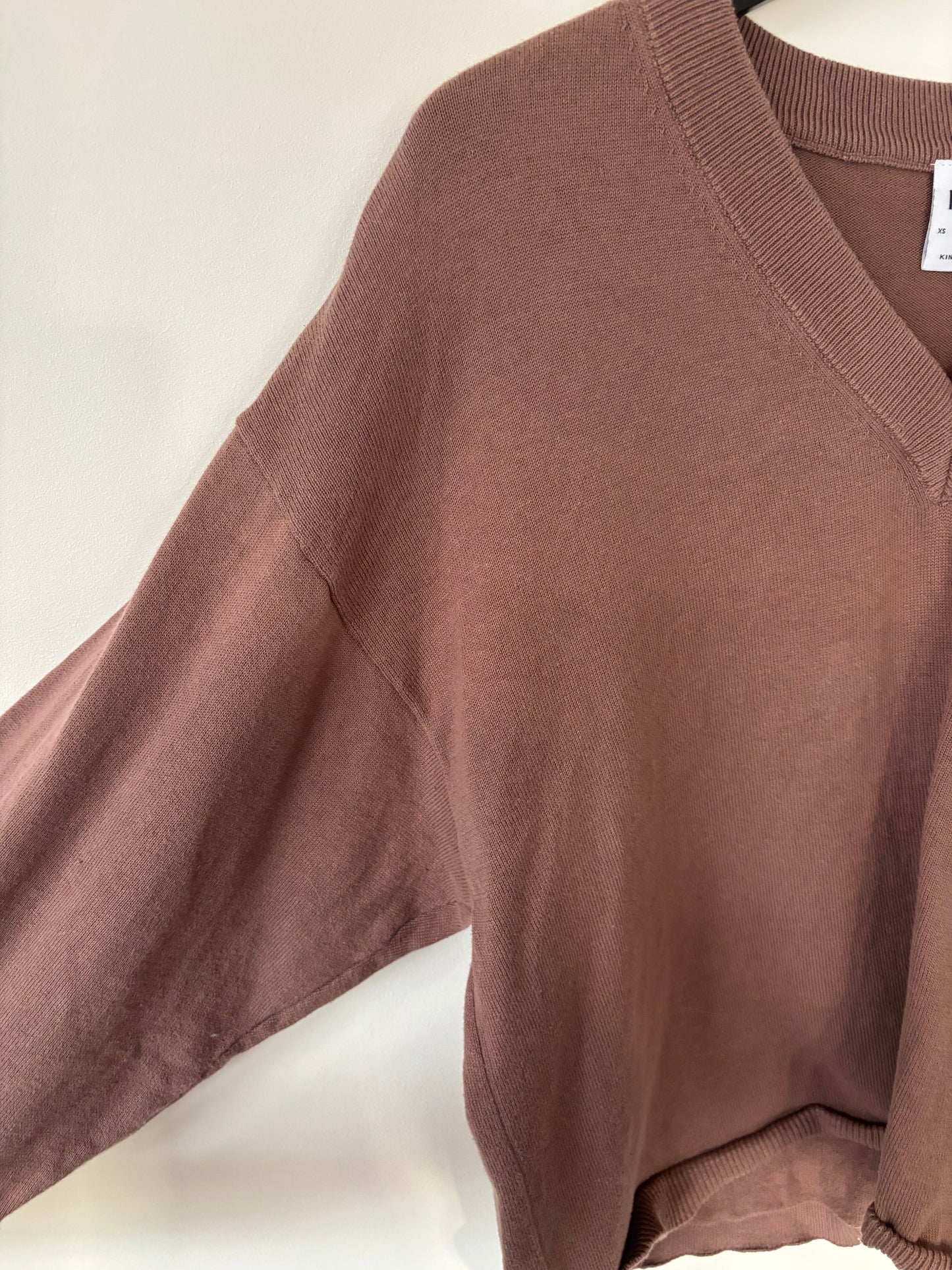Her. V Neck Brown Cotton Sweater | Medium (D107C1)