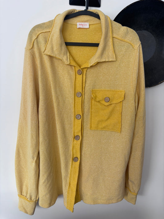 Hailey & Co Yellow Terry Button Up | Sz Large (CS65W10)