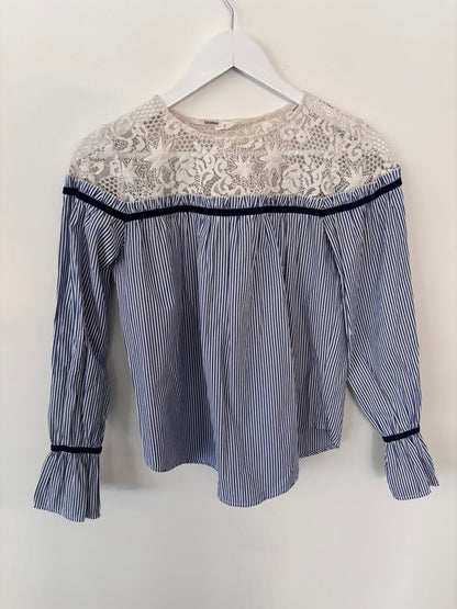 Striped and White Lace Top | Sz Small