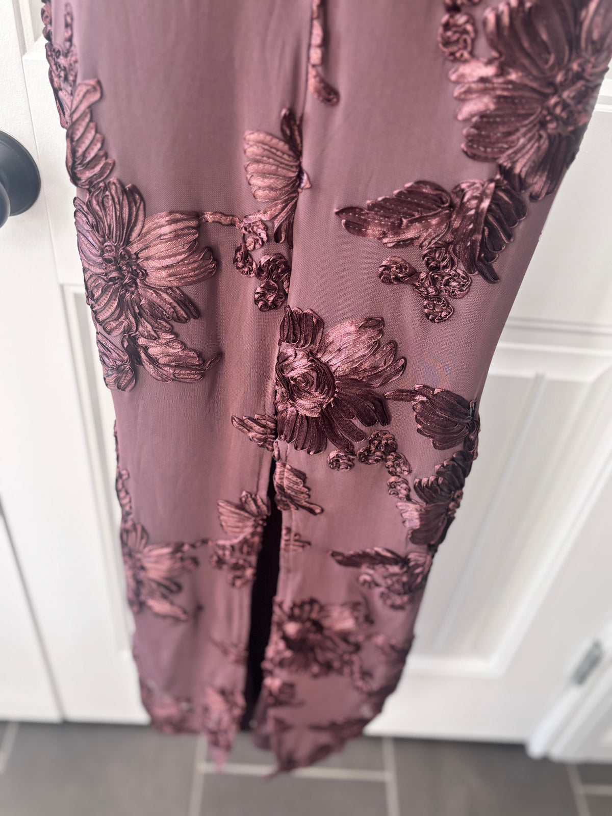 Brown Floral Applique Maxi Dress | Sz Small (approx)