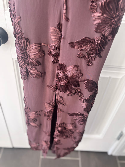 Brown Floral Applique Maxi Dress | Sz Small (approx)