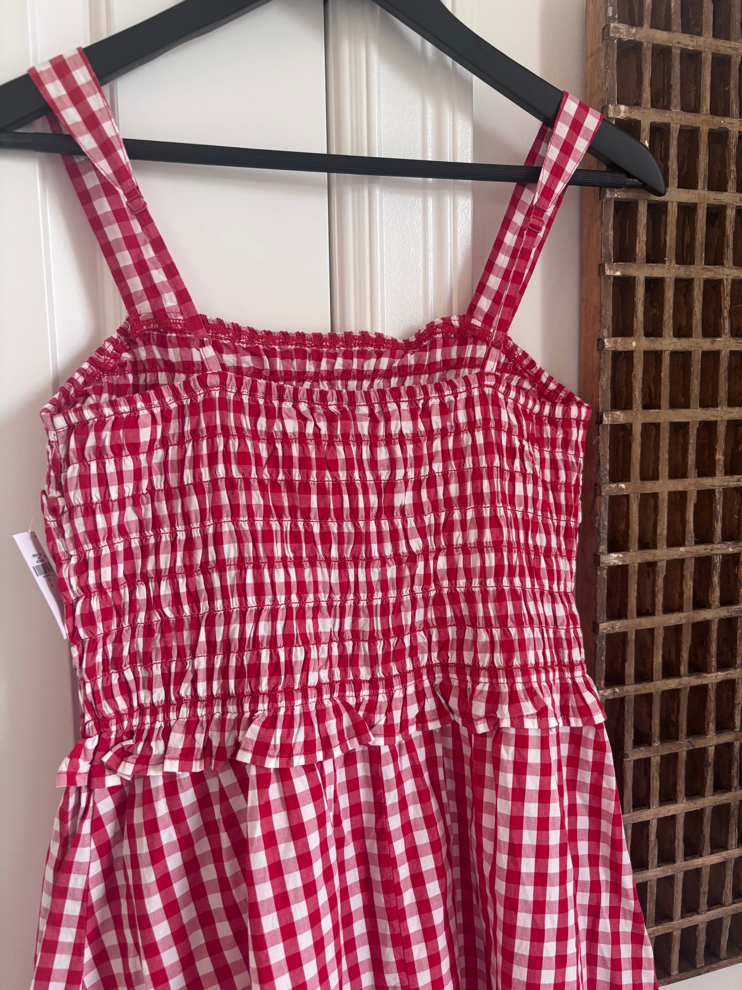 Gap NWT Red Gingam Smocked-Bodice Midi Dress | Sz Small