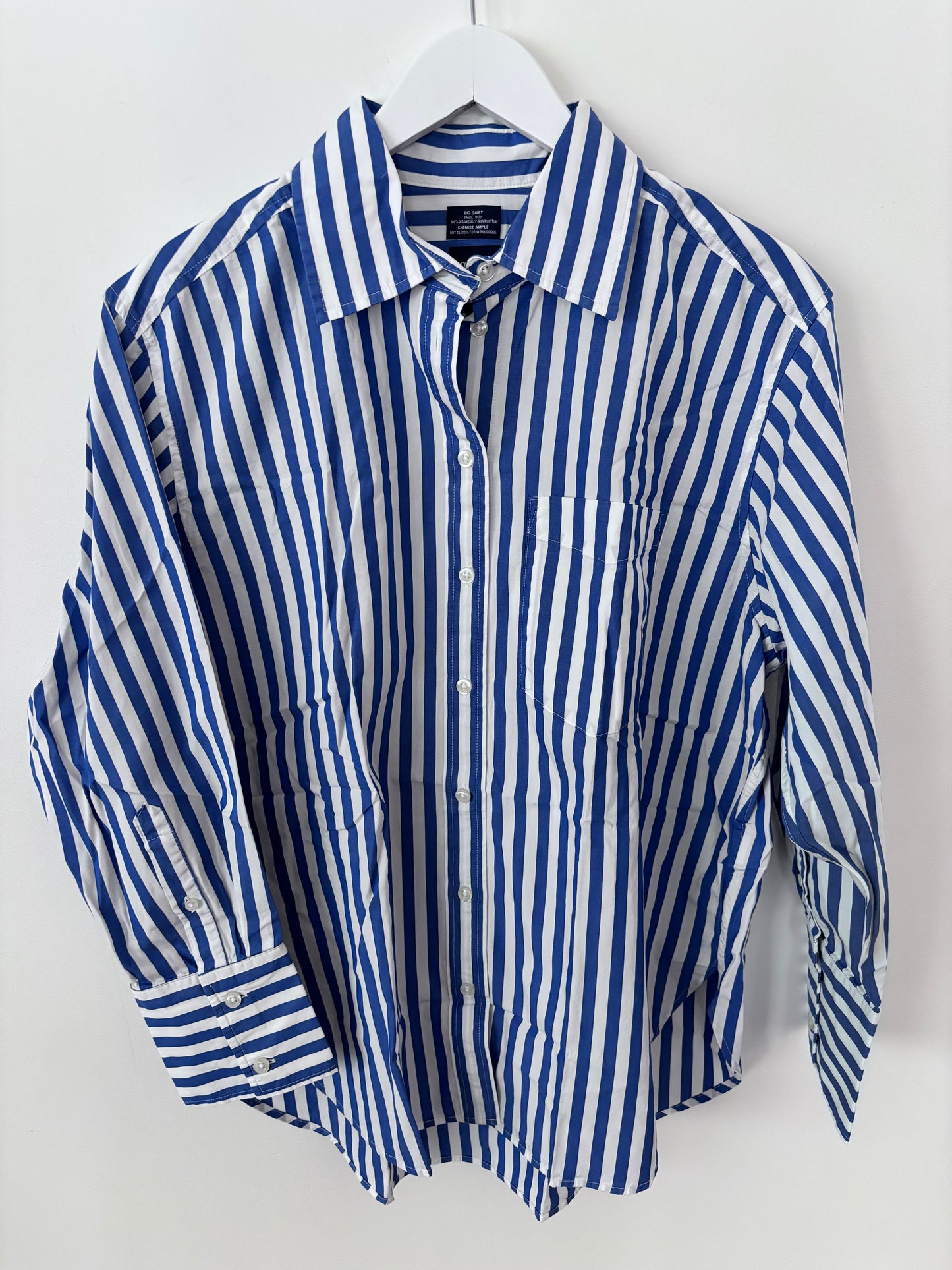 Gap The Big Shirt Cotton Poplin Blue/White Stripes NWT | Sz XS (fits like Large)