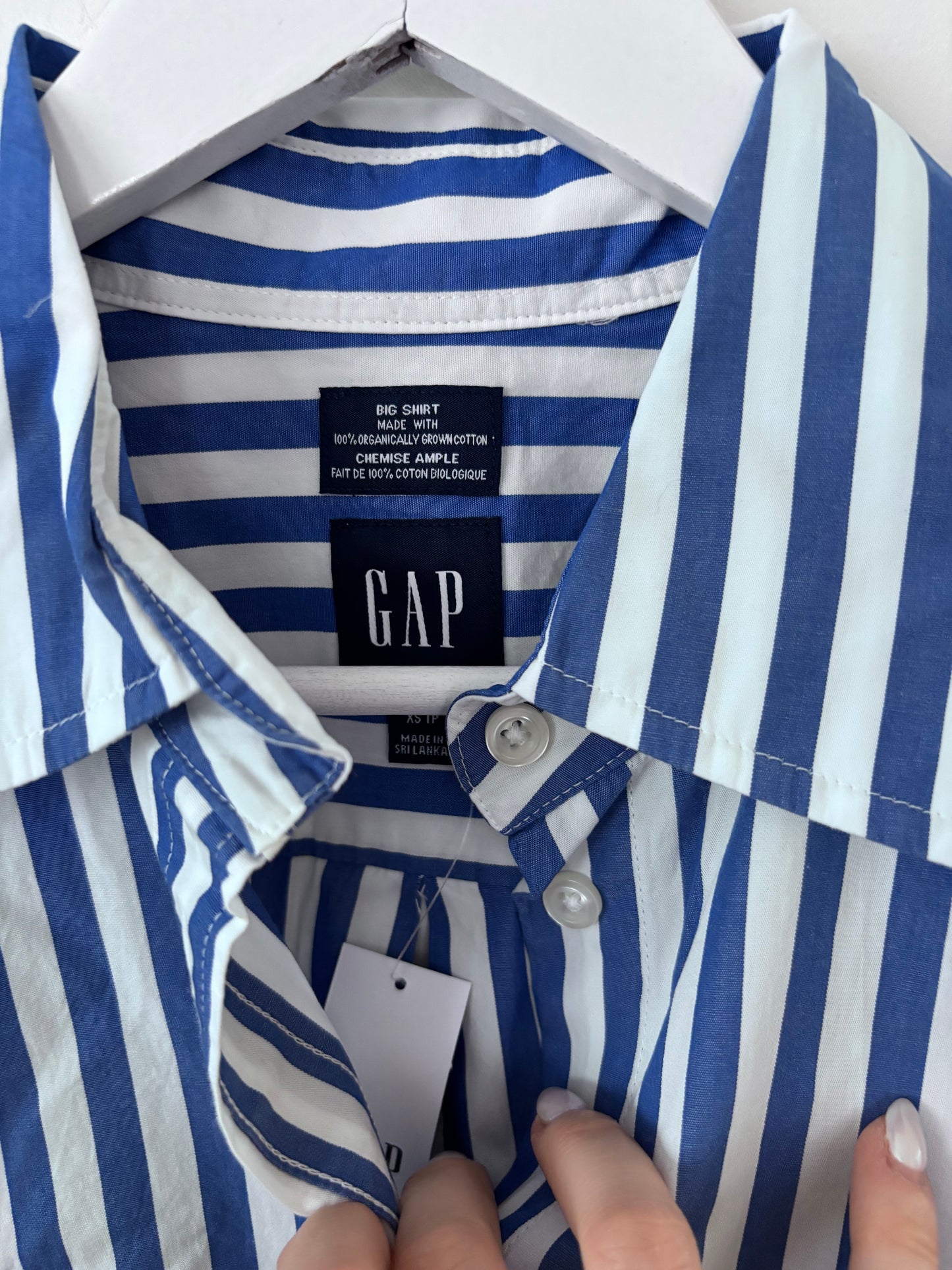 Gap The Big Shirt Cotton Poplin Blue/White Stripes NWT | Sz XS (fits like Large)