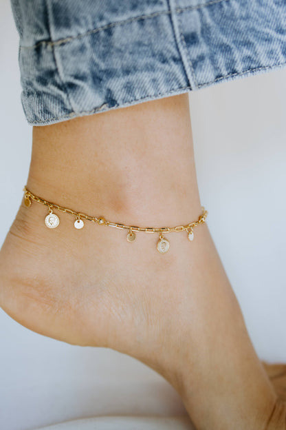 Sydney Rose Co: Gold Coin Charm Anklet - 18k Gold Filled (Bestseller)
