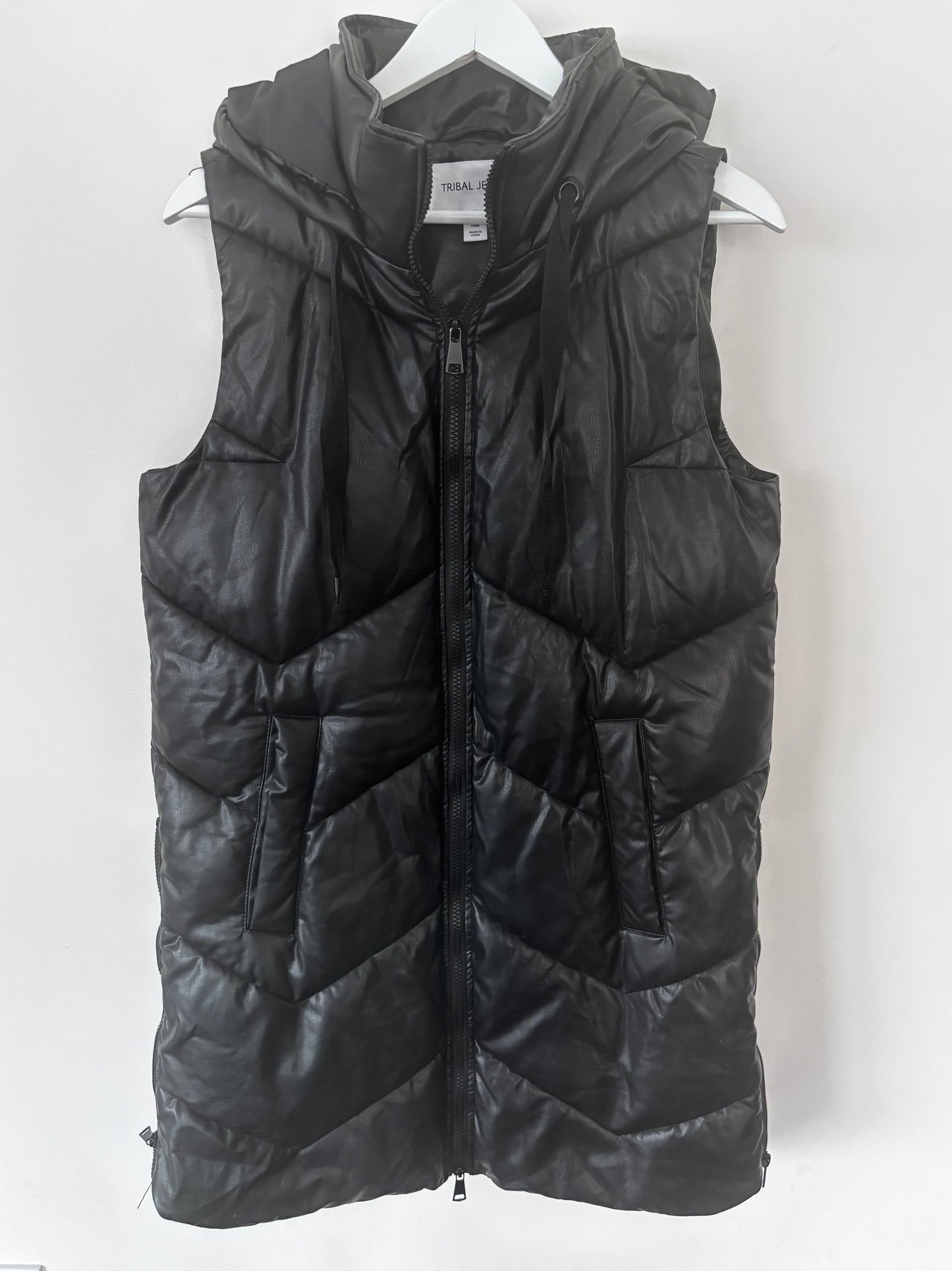 Tribal Quilted Puffer Vest Faux Leather | Sz Small (generous fit)(J109G1)