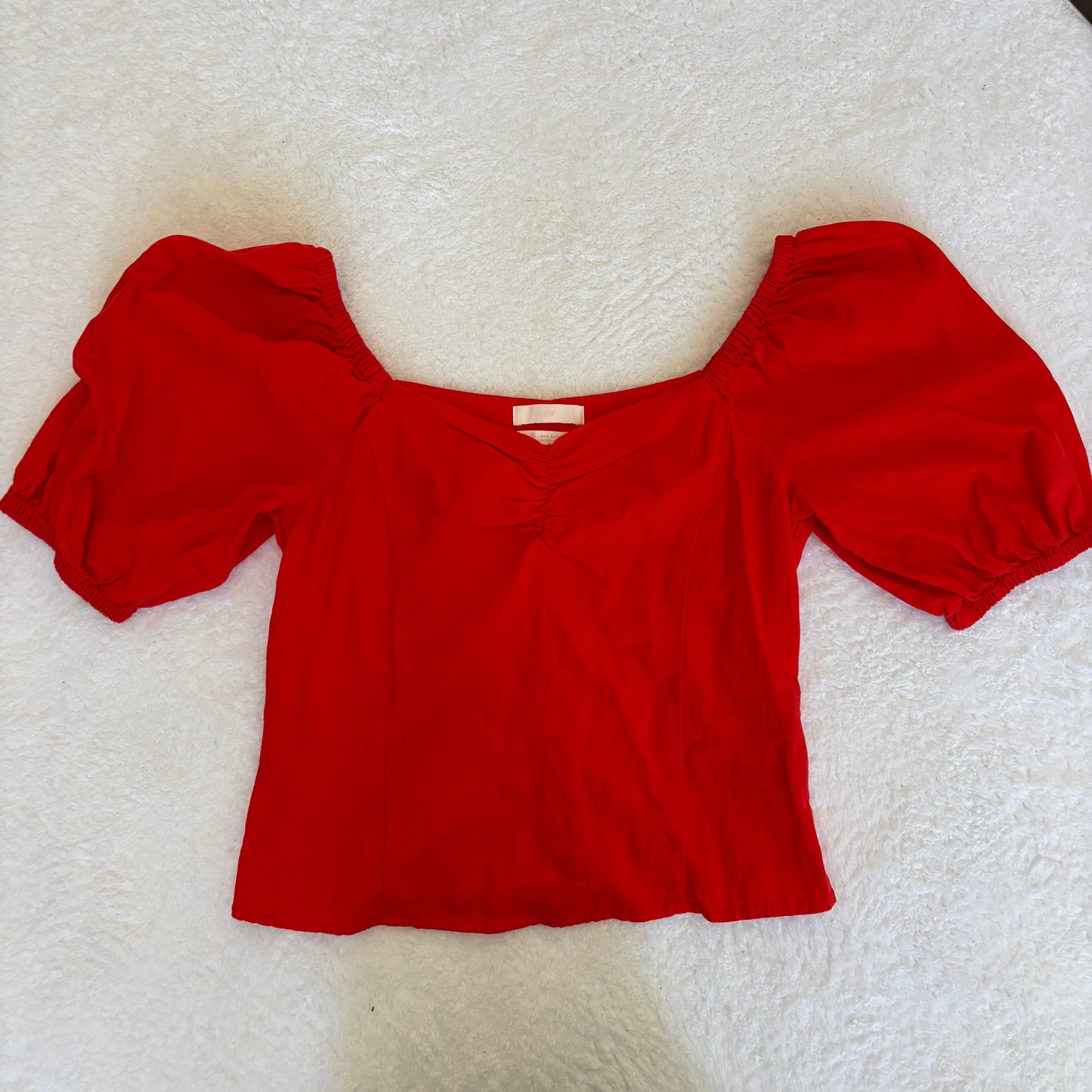 H&M Red Puff Sleeve Blouse | Small (O96P3)
