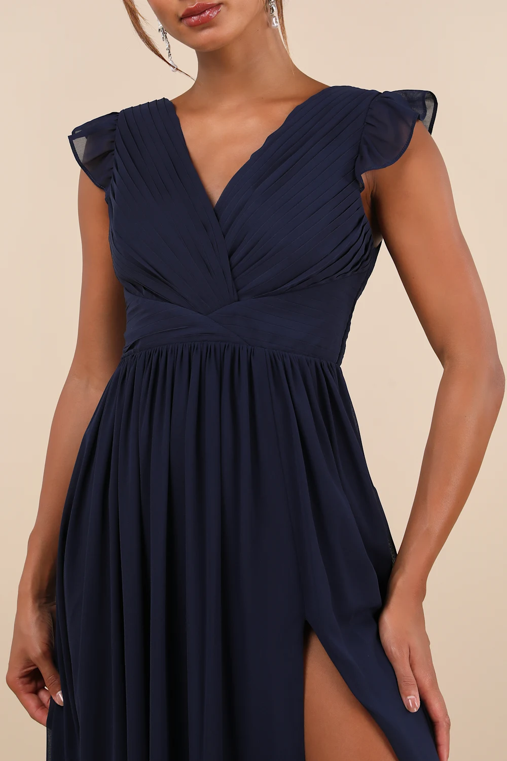 Lulu's Navy Pleated Backless Surplice Maxi Dress| Sz Small