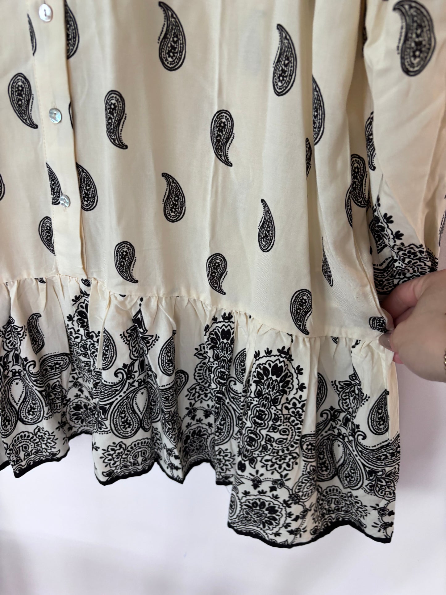 H&M Patterned Viscose Dress Cream/Black | Sz Large