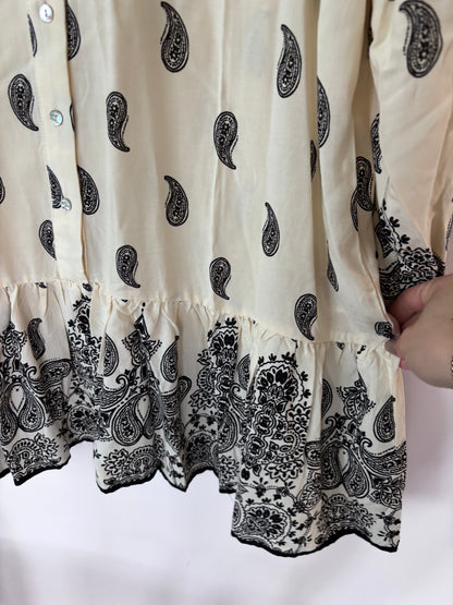 H&M Patterned Viscose Dress Cream/Black | Sz Large