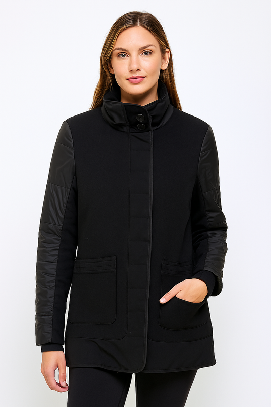 MPG Black Mixed Media High Collar Jacket | Medium (O148C16)