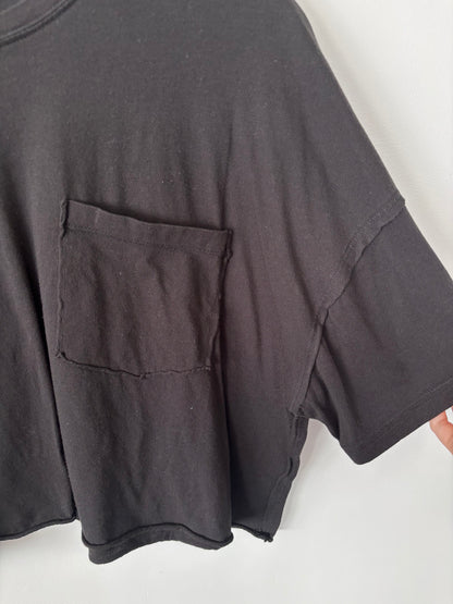 Mono B Black Cropped Pocket Tee Shirt | Sz M/L