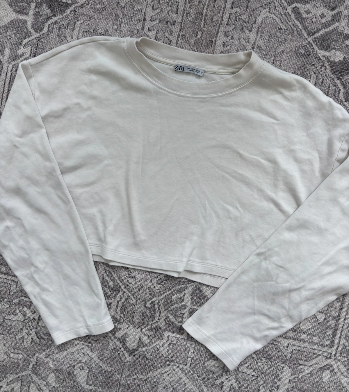 Zara White Long Sleeve Cropped Oversized Shirt | Sz Large