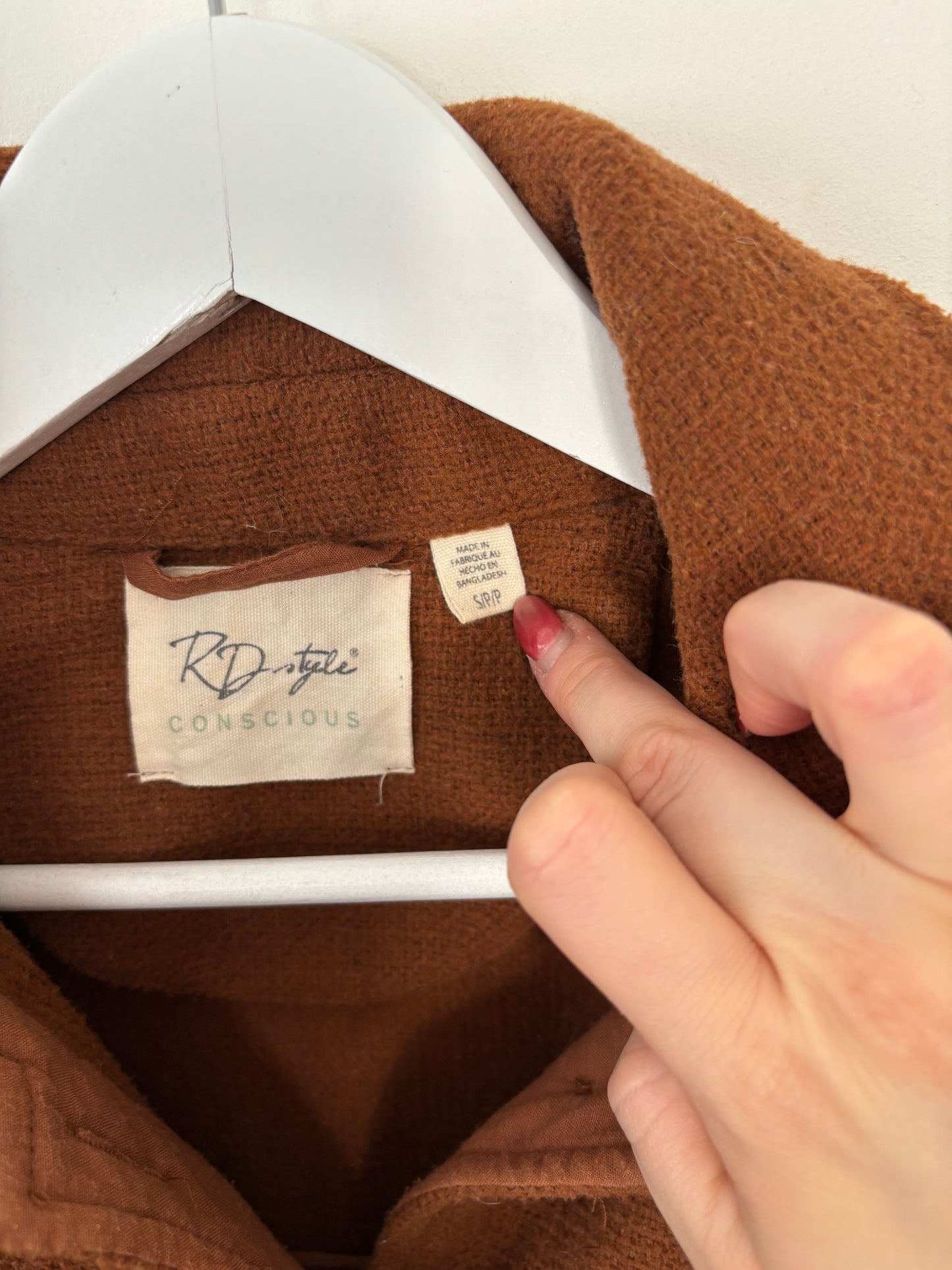 RD Style Textured Knit Shirt Jacket Cognac Brown | Sz Small (Oversized)