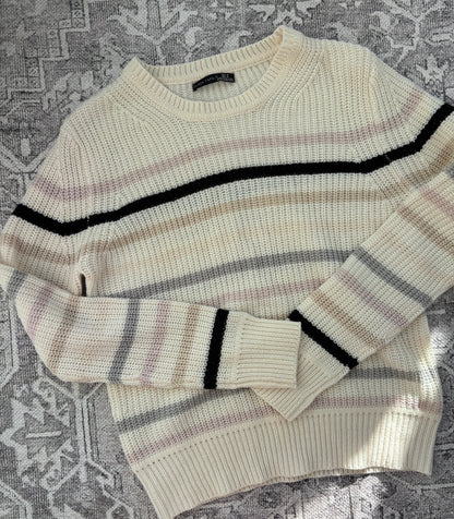 Black Tape Cream Striped Knit Sweater | Sz Medium