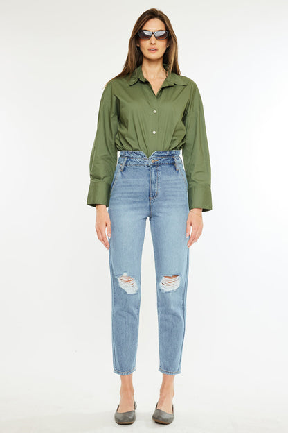Kancan NWT Blossom Ultra High Rise Belted Mom Jeans  | Sz 24