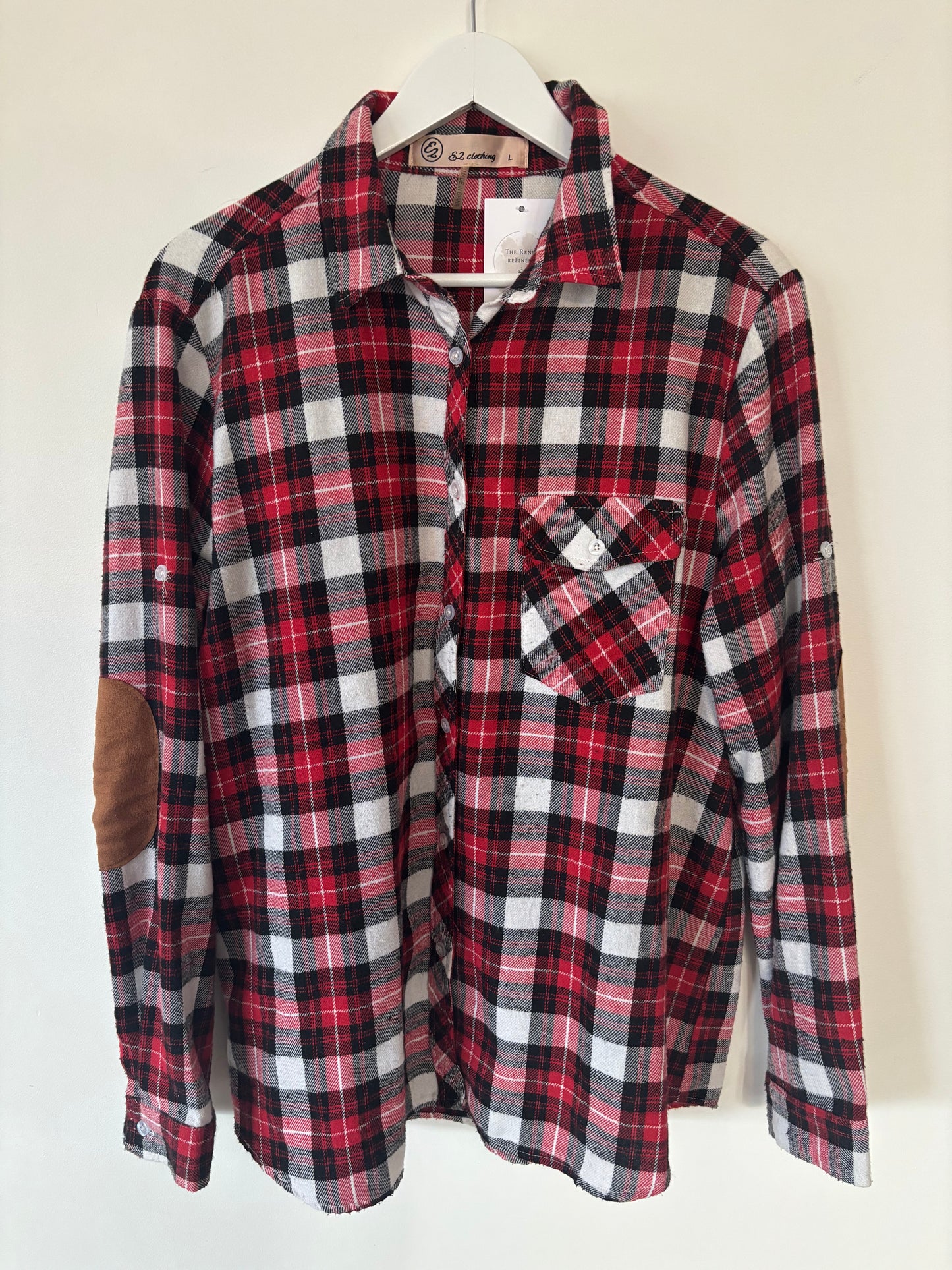 Plaid Button Down with Suede Elbow Patches | Large (A84C16)
