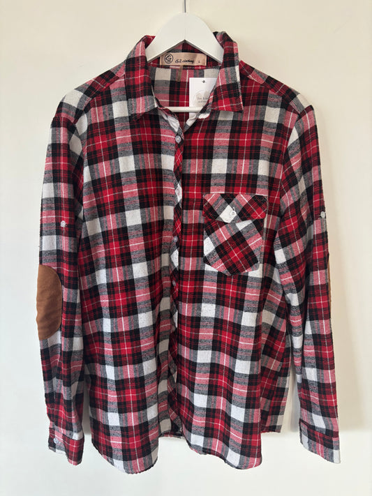 Plaid Button Down with Suede Elbow Patches | Large (A84C16)