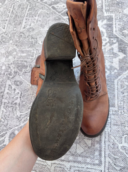 A.S.98 Jasper Women's Lace-Up Combat Boot Warm Brown | Sz 38 (approx 7)