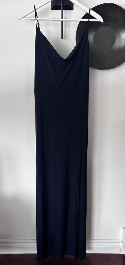 Le Chateau Navy Cowl Neck Maxi Dress | Sz Large