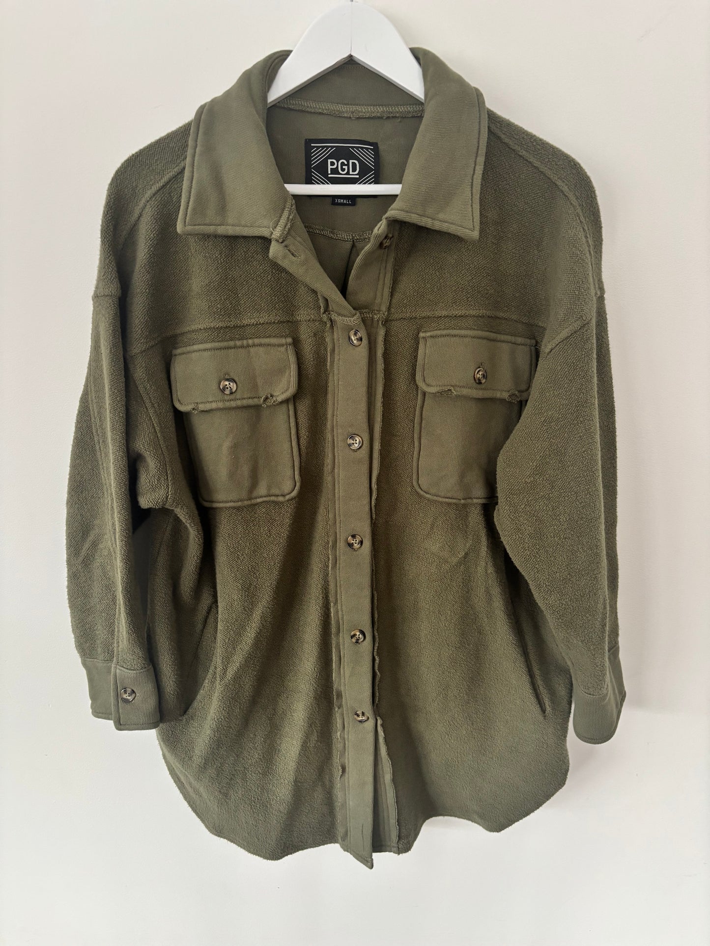 PGD / Plenty Cotton Green Button Up Jacket | Sz XS Oversized (could fit Large)(J75B23)
