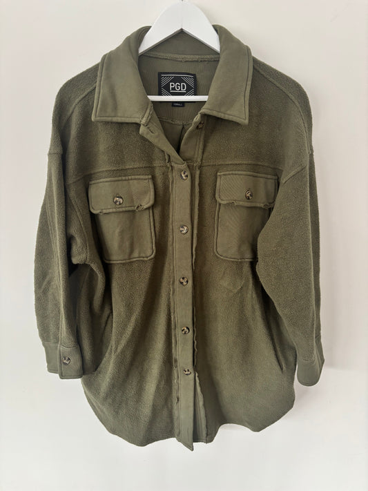PGD / Plenty Cotton Green Button Up Jacket | Sz XS Oversized (could fit Large)(J75B23)