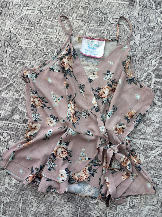 California Moonrise Floral Patterned Wrap Top | Sz Large