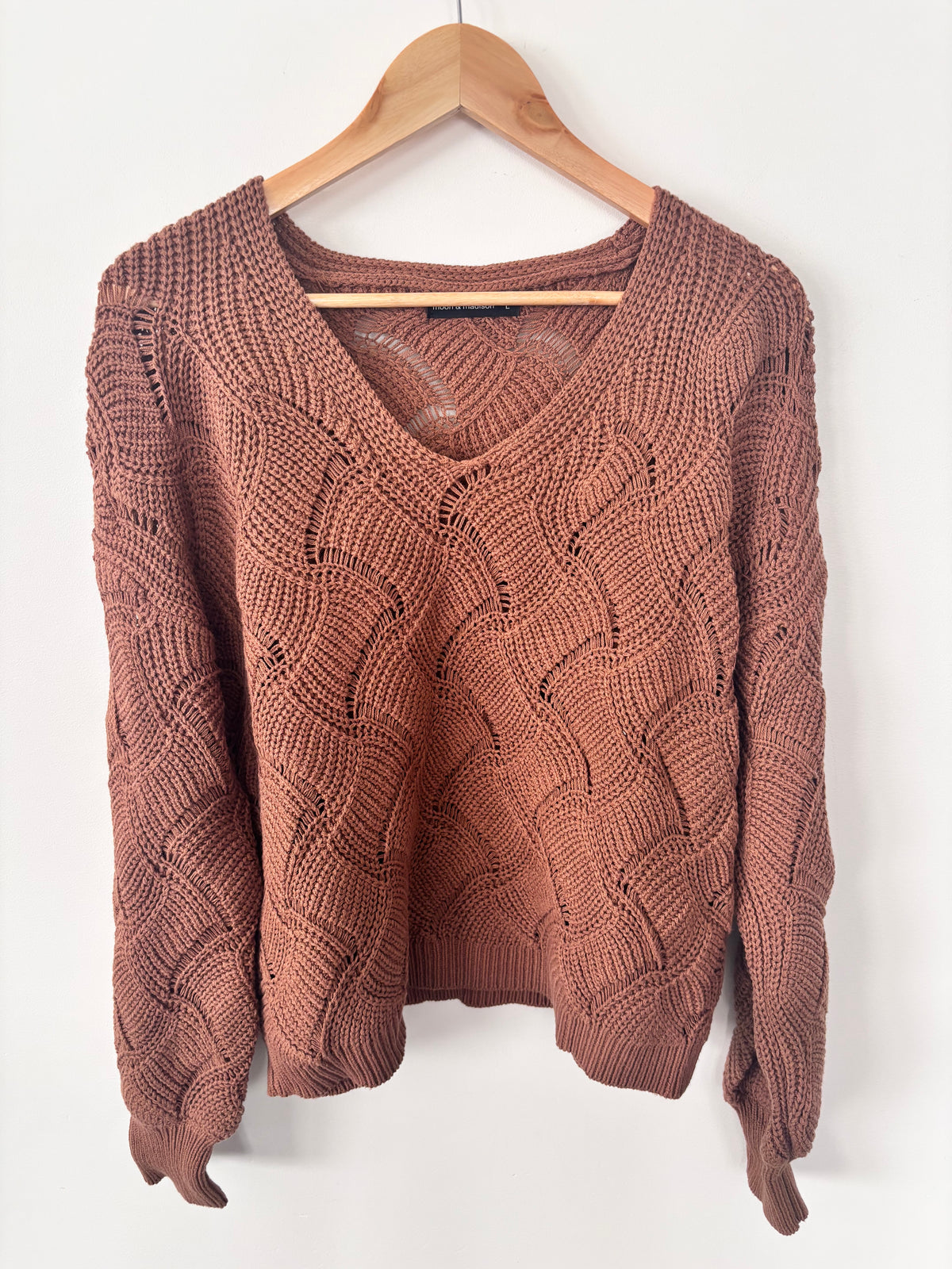 Moon & Madison Brown Pointelle Knit Sweater | Sz Large