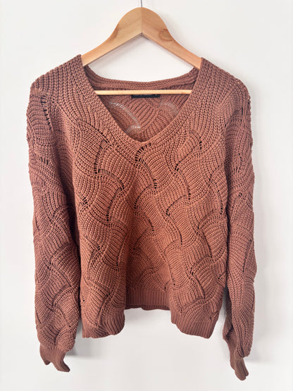 Moon & Madison Brown Pointelle Knit Sweater | Sz Large