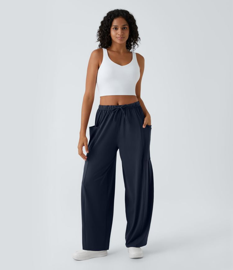 Halara Mid Rise Elastic Waistband Drawstring Pocket Wide Leg Pants | Sz Medium (CS42C1)