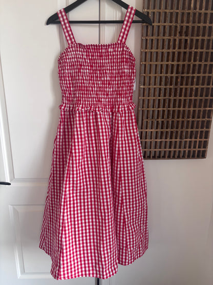 Old Navy NWT Red Gingam Smocked-Bodice Midi Dress | Sz Small