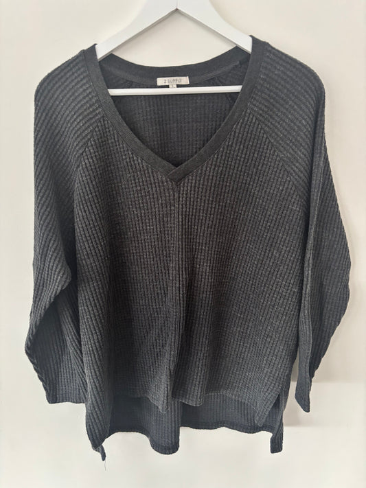 Z Supply Waffle Long Sleeve Thermal V Neck | Small (fits Oversized)(J74B23)