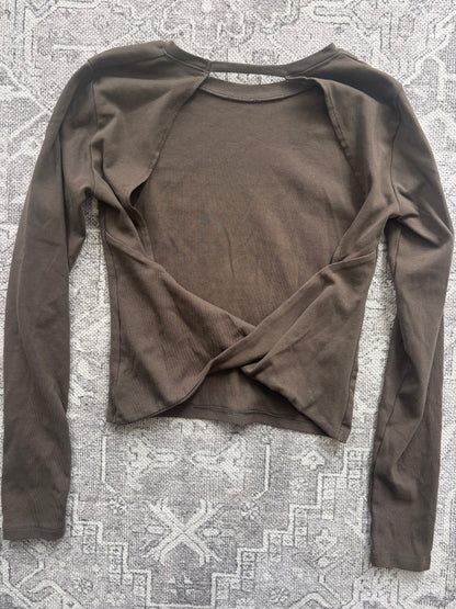 Zara Open/Twist Back Brown Long Sleeve Shirt | Sz Large