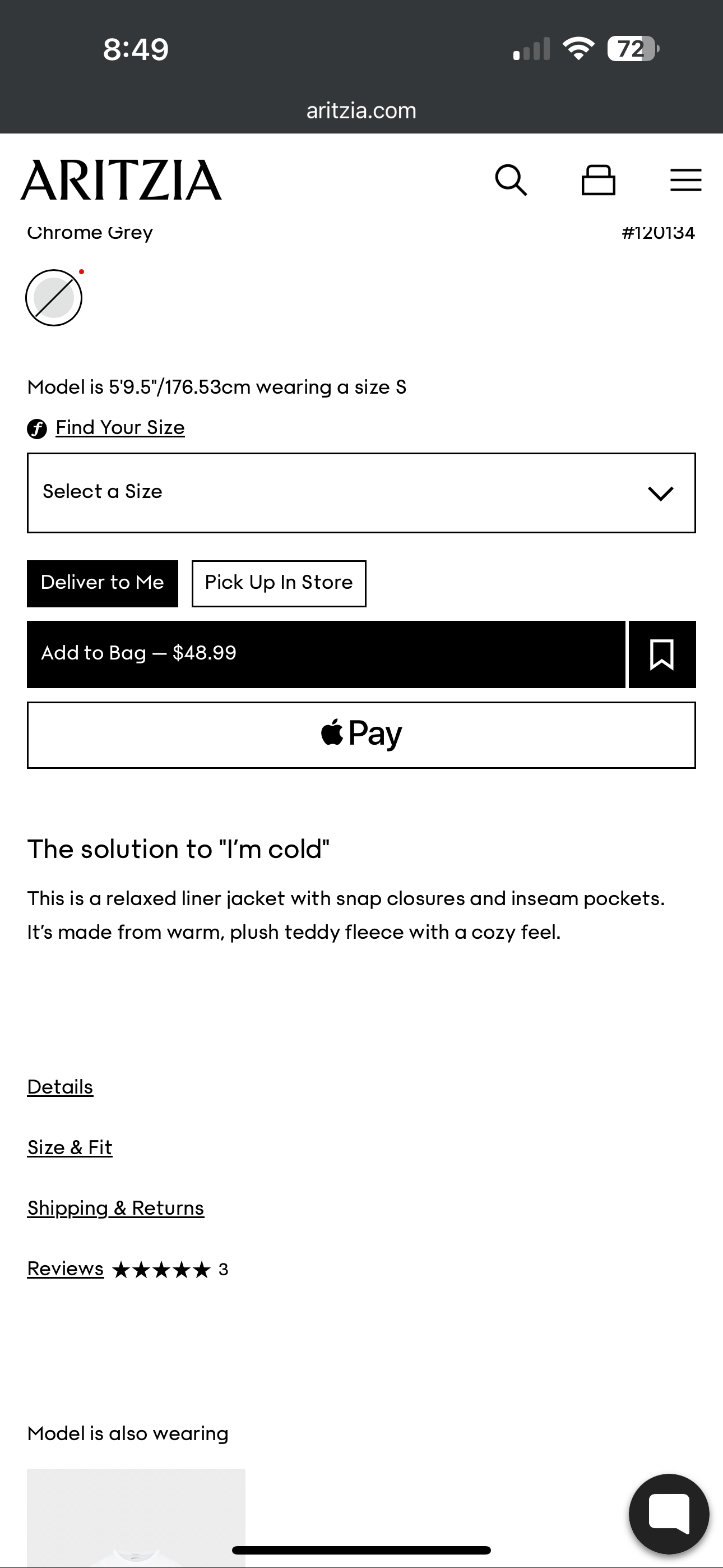 Aritzia Sherpa Liner Jacket | XS (generous fit!)