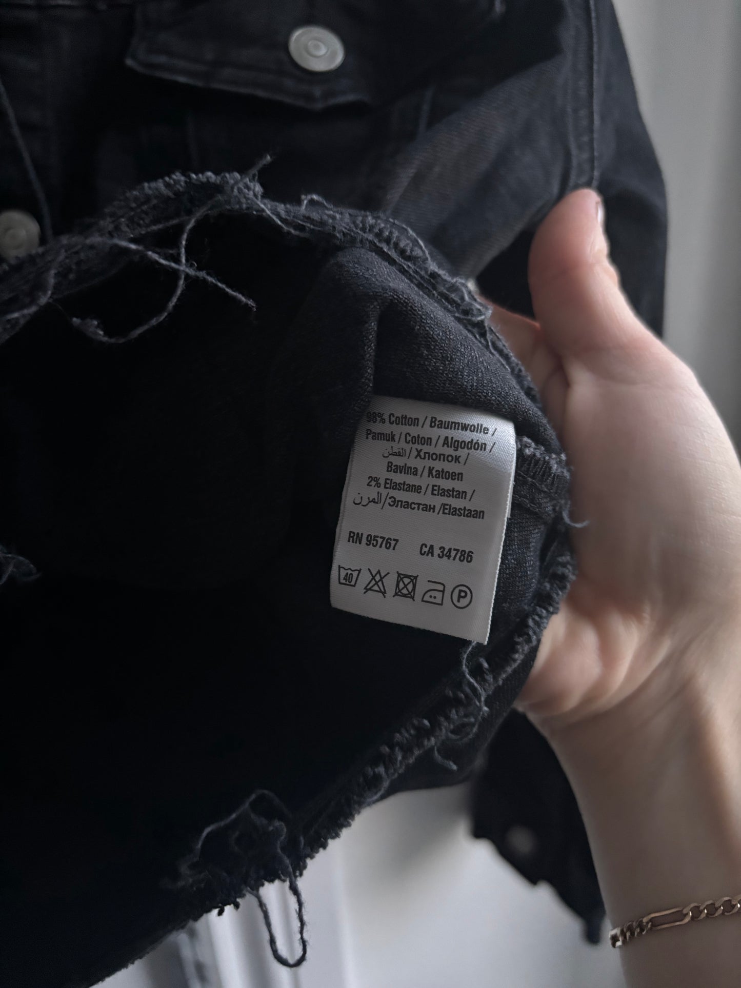 Mavi Black Denim Jacket with Raw Hem | Sz Medium