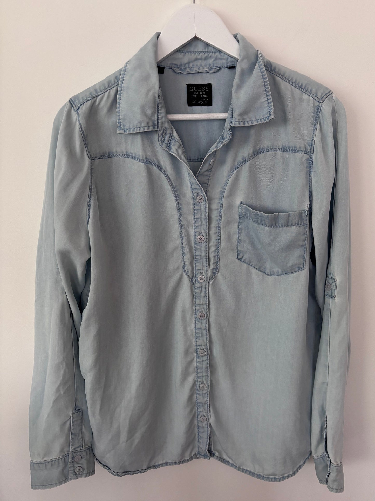 Guess Tencel Light Blue Button Down Top | Sz Large