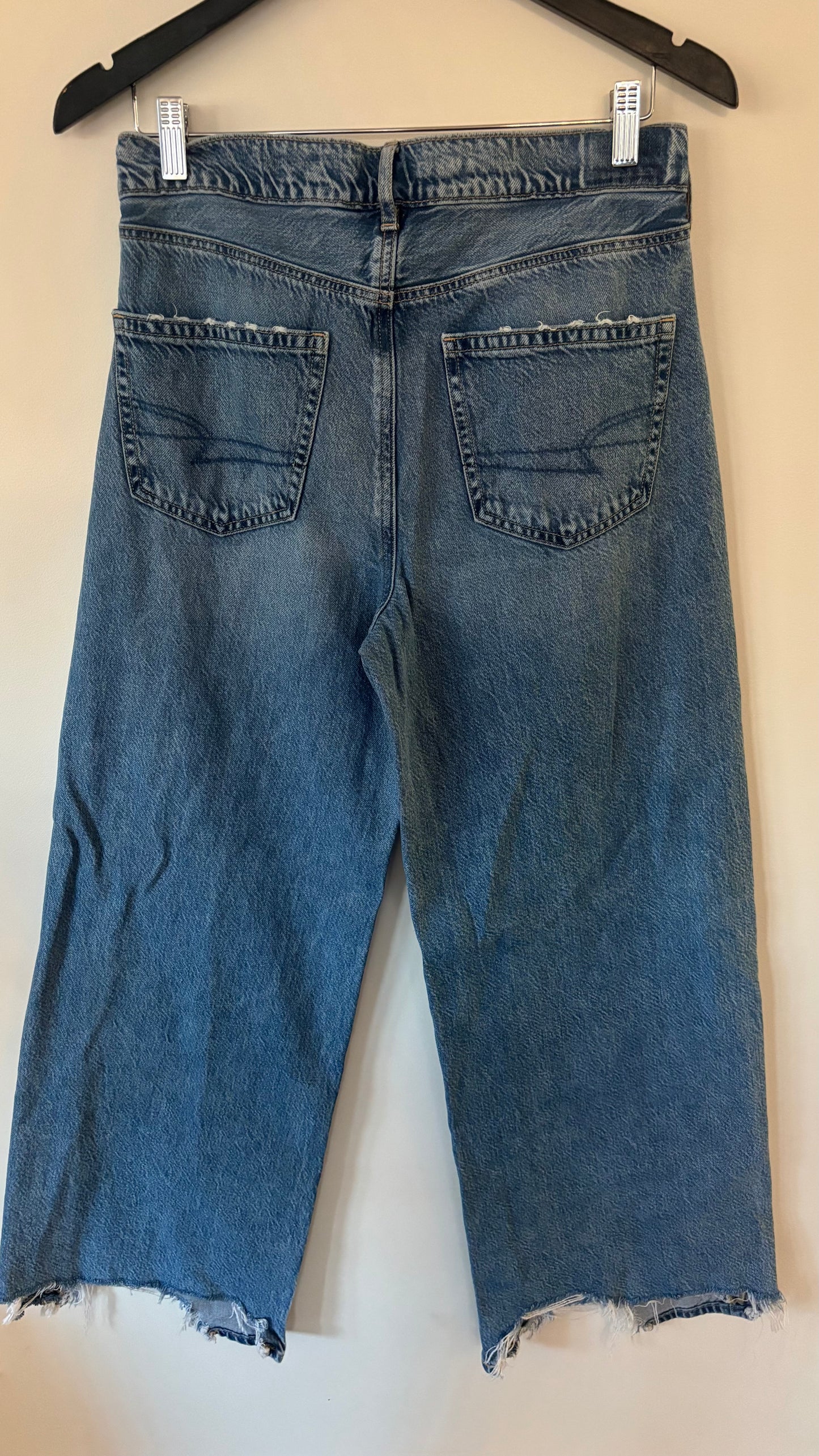 AE Super High Rise Baggy Wide Leg Jeans (Light/Med Wash)  | 8 (N29S20)