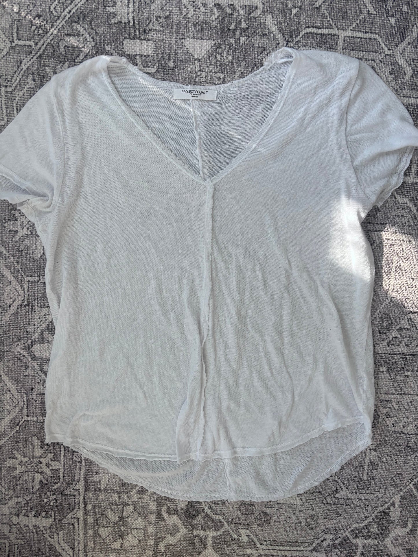 Project Social T White V-neck Shirt | Sz Medium