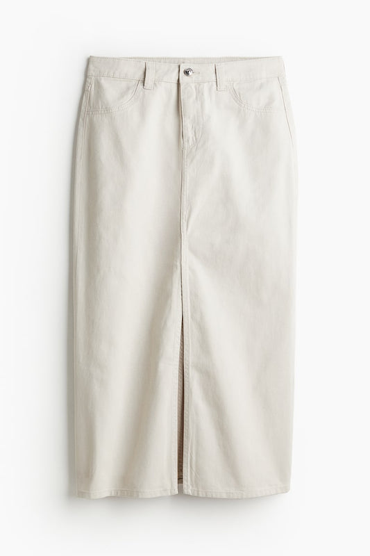 H&M Light Tan Denim Midi Skirt | Sz 14 or 32 (F81N19)