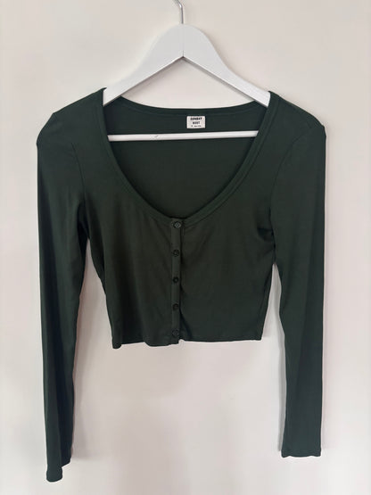 Sunday Best Green Ribbed Crop Henley | Sz Small