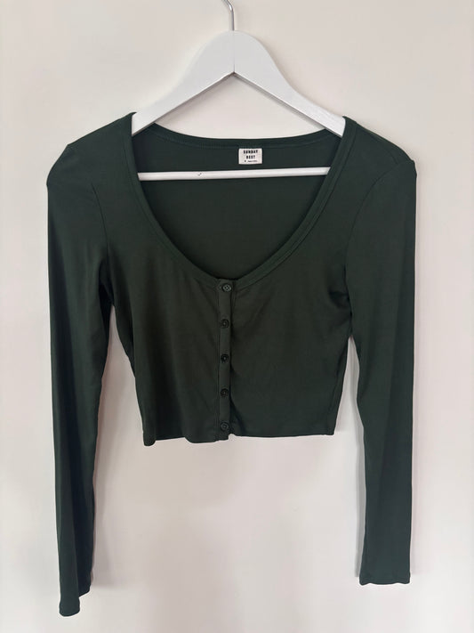 Sunday Best Green Ribbed Crop Henley | Sz Small